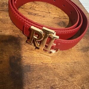 Red Leather Belt with Gold Buckle